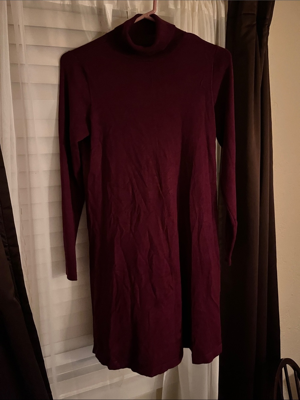 Women's Burgundy Turtleneck Knit Dress